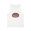 White 5 O’Clock Tank with a vintage beer-label-inspired chest graphic.