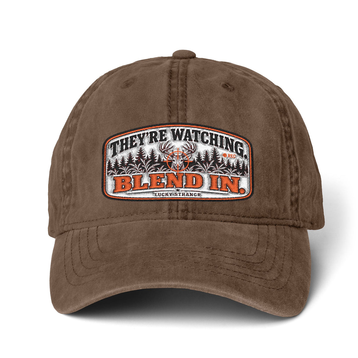 Brown cap with 'sound is medicine' text on a white background