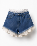 High-waisted Lace Denim Shorts
