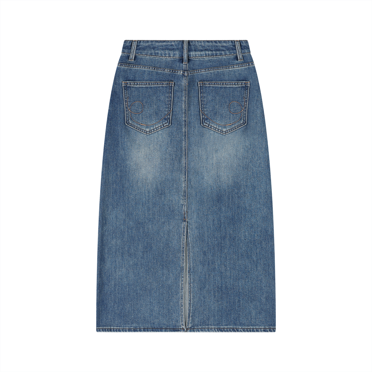 Blue denim skirt on a white background